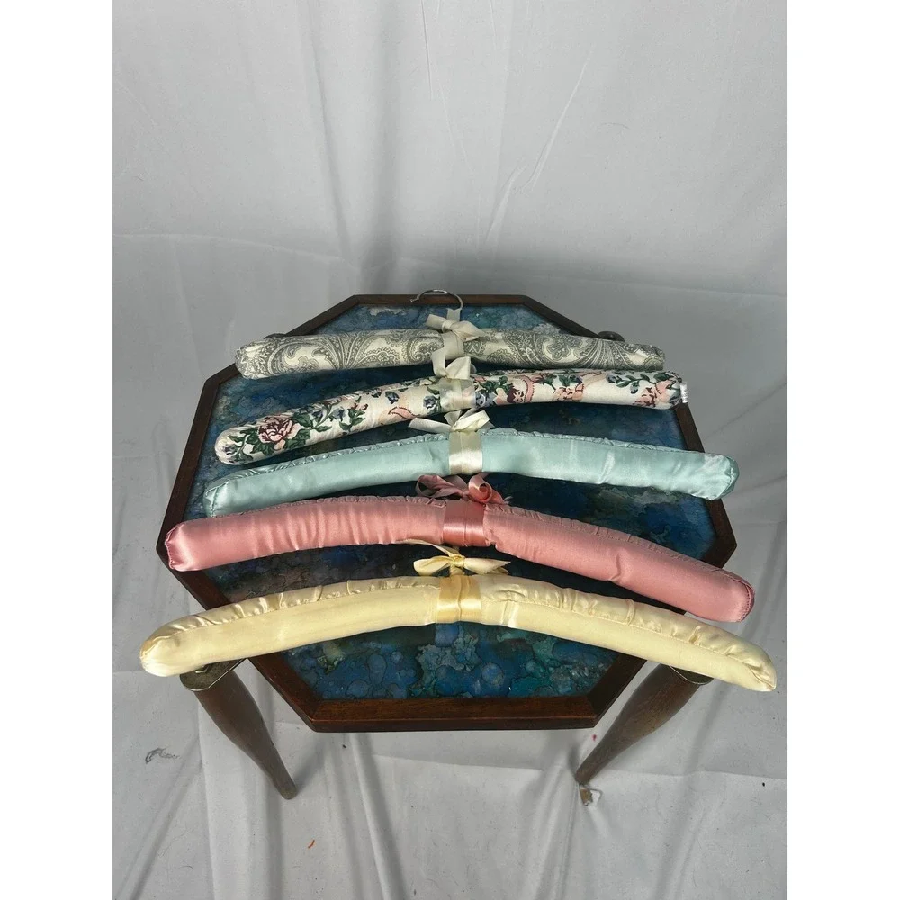 Vintage Satin Padded Clothes Hangers Set of 5 Pastel Fabric Garment Hangers